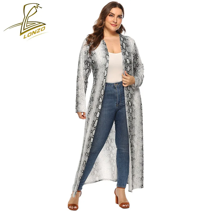 

LONZO Women's Plus Size Snakeskin Print Cardigan Dress Long Sleeve Beach Swimsuit Cover Up Sun Protection Clothing LCP45