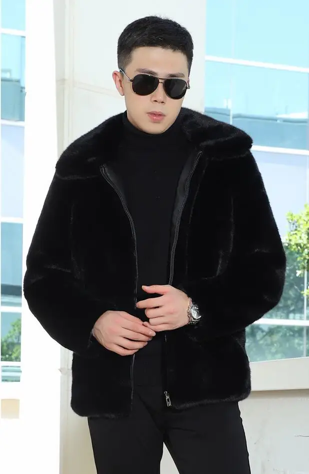 Autumn short faux mink leather jacket mens winter thicken warm black fur leather coat men jackets jaqueta de couro fashion B74 - Цвет: lapel