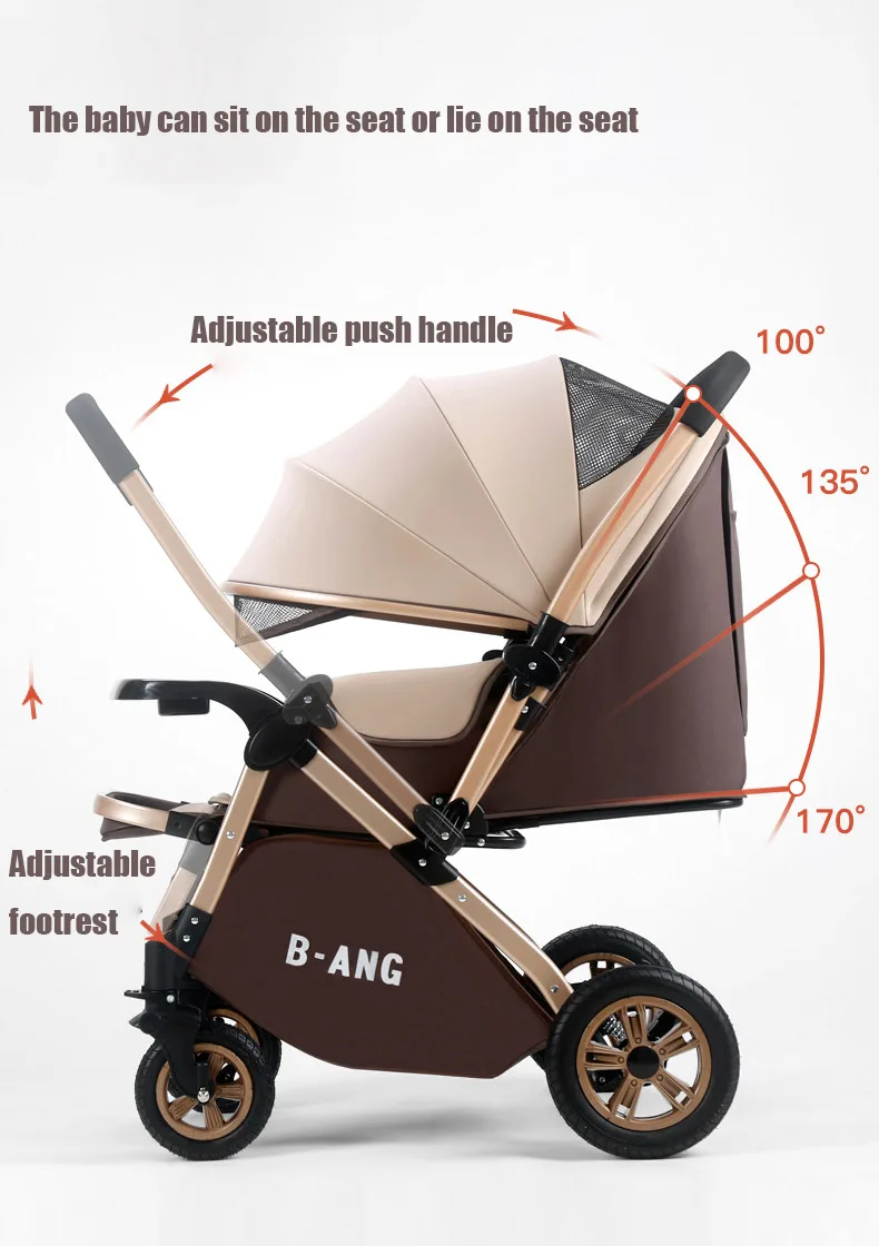 Reversible Baby Stroller Portable Foldable Infant Travaling Carriage Anti-vibration Newborn Pram with Gifts for 0-3 Years Old