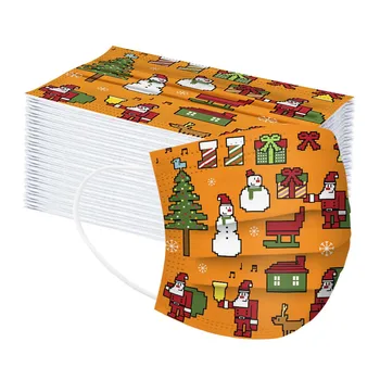 

50/100pc Christmas Adult Cartoon Printing Three-layer Filtration Non-woven Breathable Anti-pollution Earloops Masks Masque