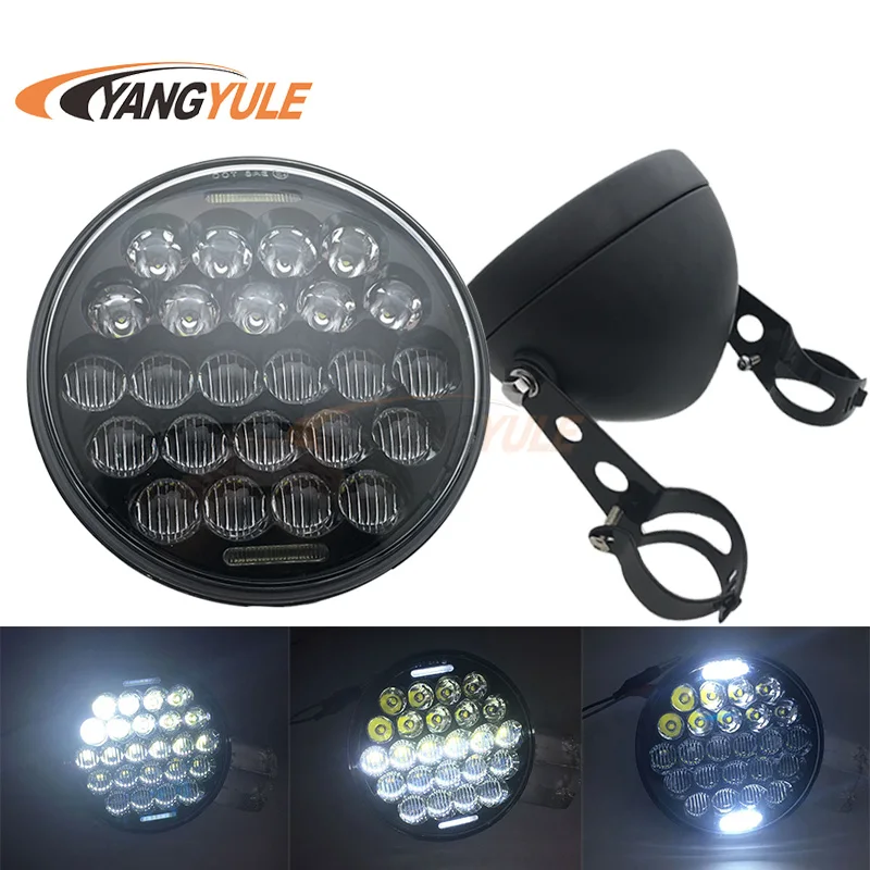 

5.75" 5-3/4" LED Projector Motorcycle Headlight with 5.75 Inch LED Headlight Housing Round Bucket