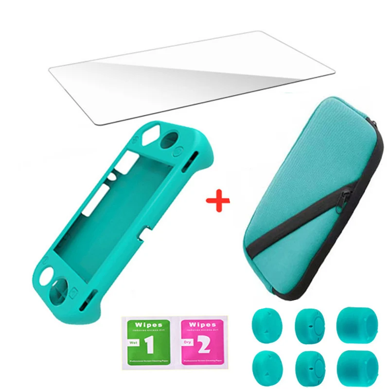 Kingd Switch Lite мини консольные Аксессуары Защитный пакет Carring сумка для хранения чехол силиконовая рукоять оболочка стеклянная пленка - Цвет: Green