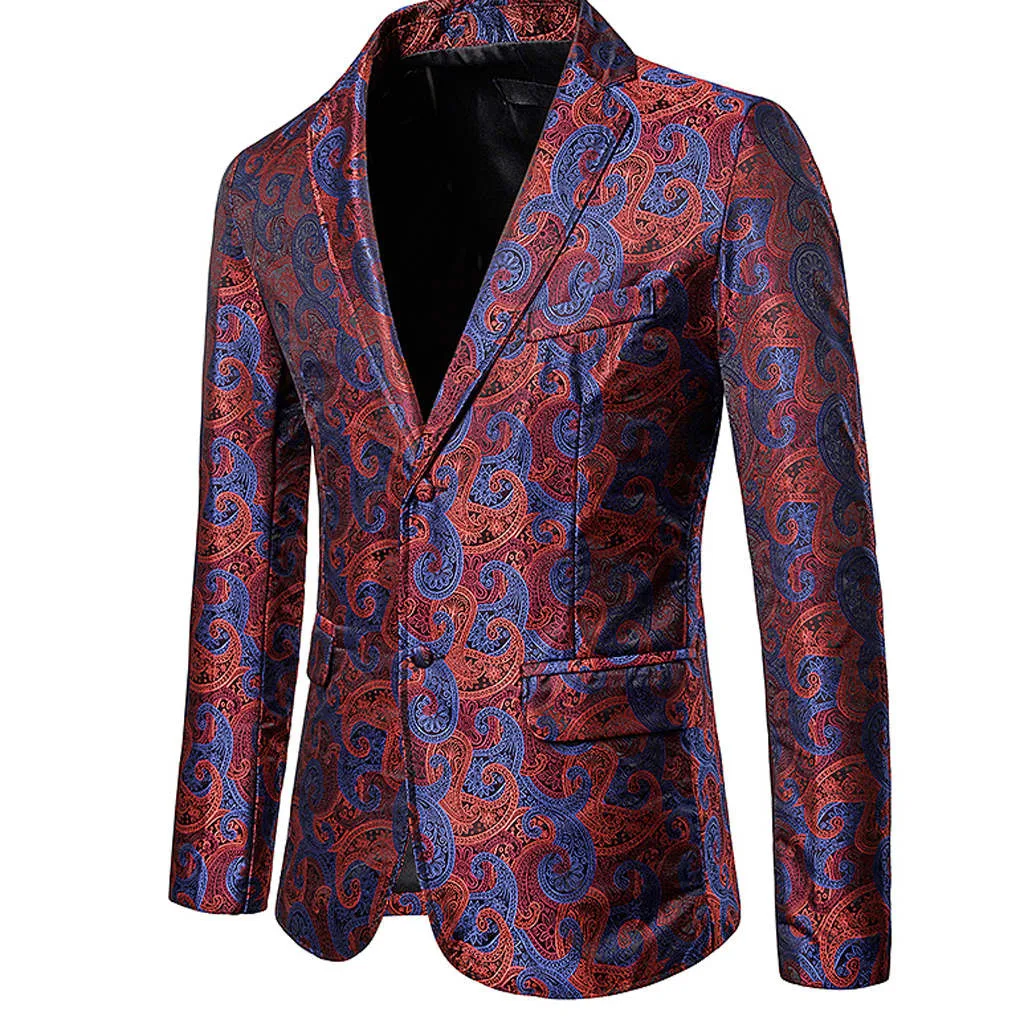 Fashion Men's Autumn Winter Casual Gold Print Button Jacket Long Sleeve Coat Top Men's Fashion Slim Suits Business Casual Blazer