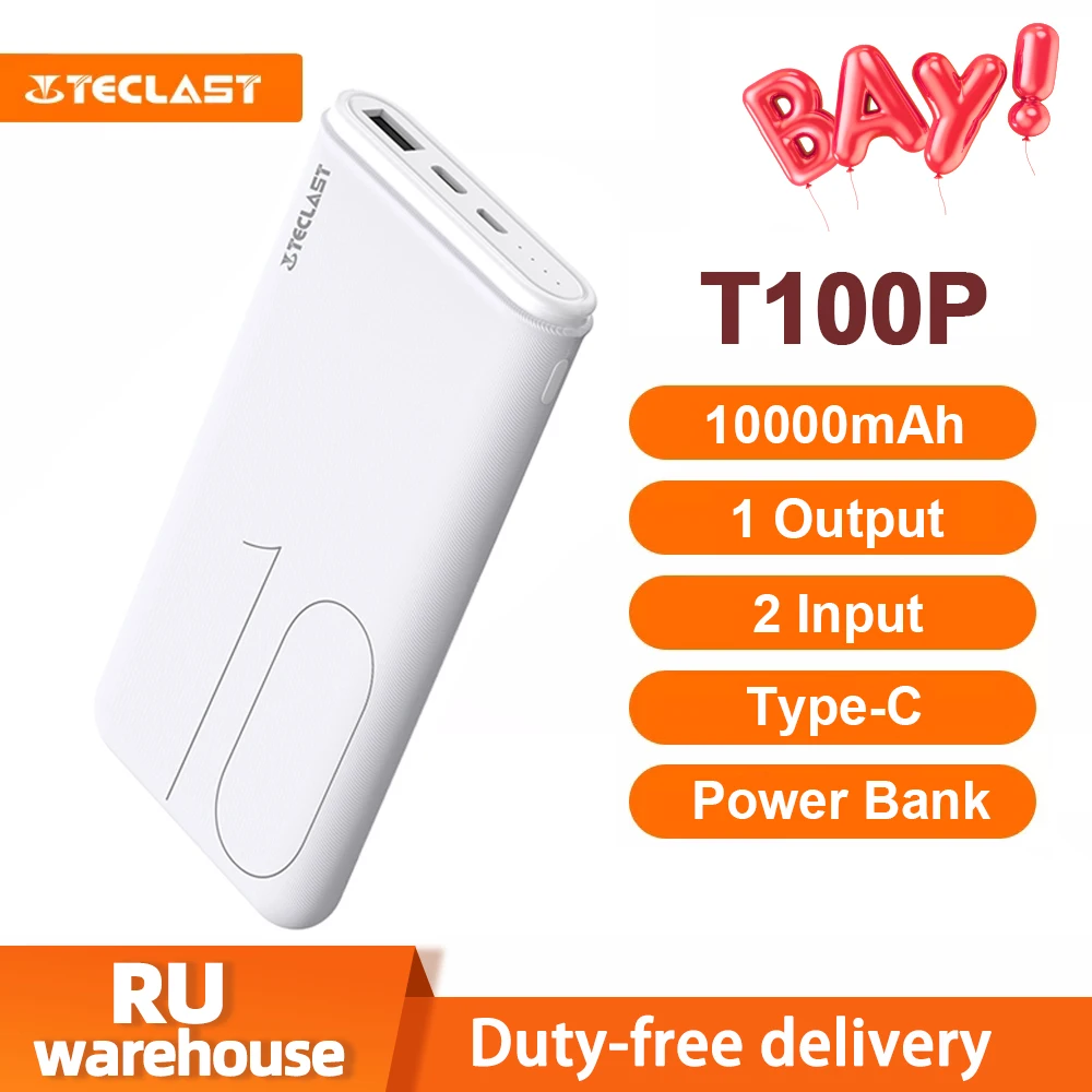Teclast cargador de batería externo T100P, Banco de energía de 10000mAh, doble USB, salida Micro USB/tipo C, 2 USB