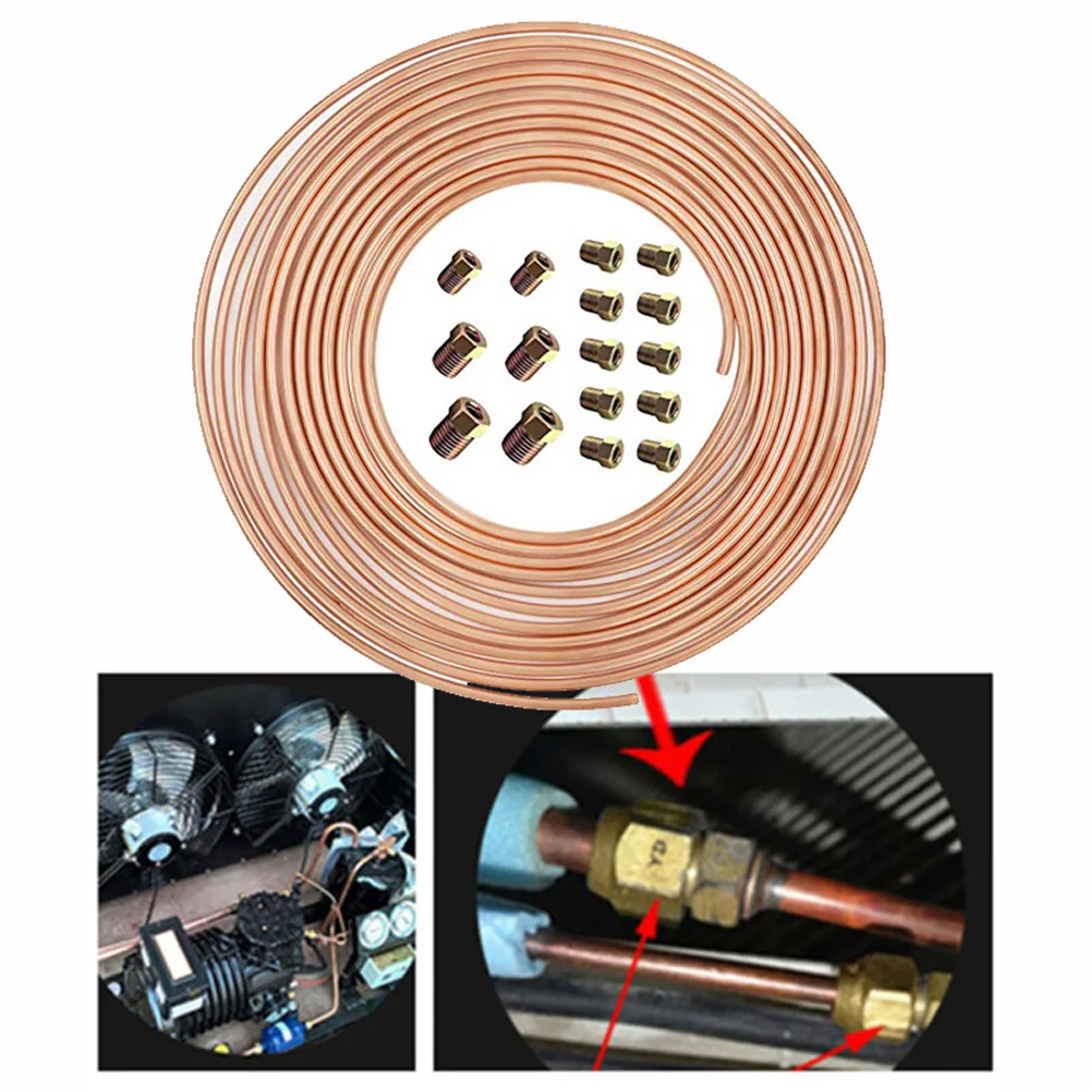 

25 Ft Brake Line Tubing Kit Copper Nickel Roll Coil 3/16in W/ 16 Fittings Auto Car Vehicles Brake Lines
