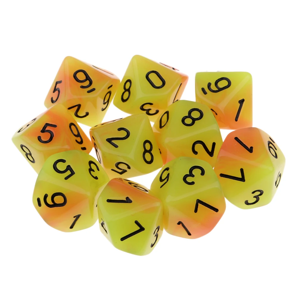 Tabletop Game 10pcs Dungeons Dragons Dice D10 D&D Luminous 1.6cm Multi Dice Set Night Luminous Dice Set