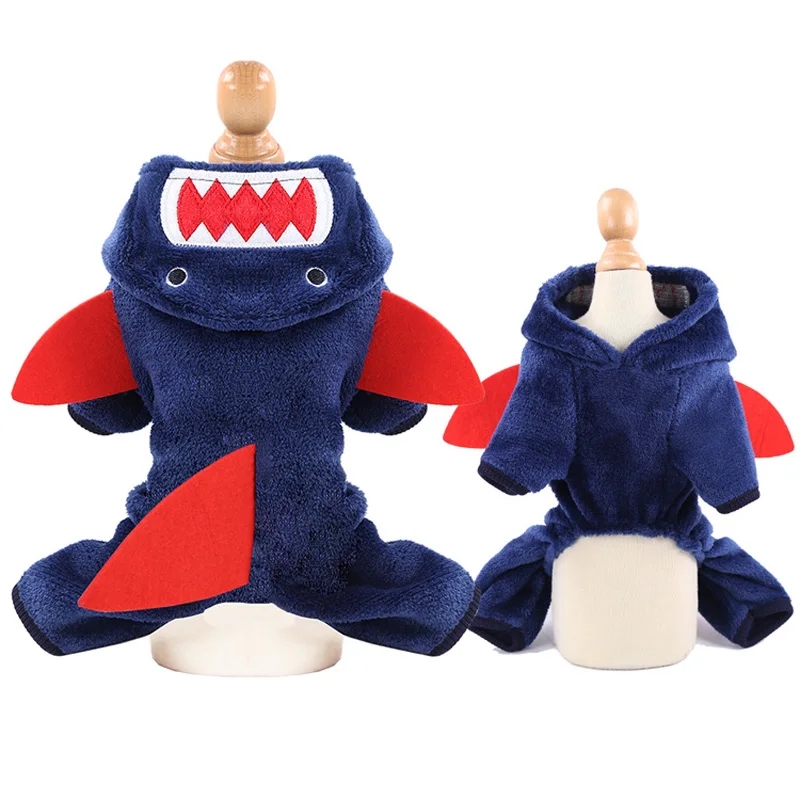 Navy blue Флисовый комбинезон для собак, зимнее теплое пальто для собак, куртки, мультяшная Акула, Пижама для собак, одежда, зимняя одежда для животных для маленьких собак, Йоркцев - Цвет: Navy blue
