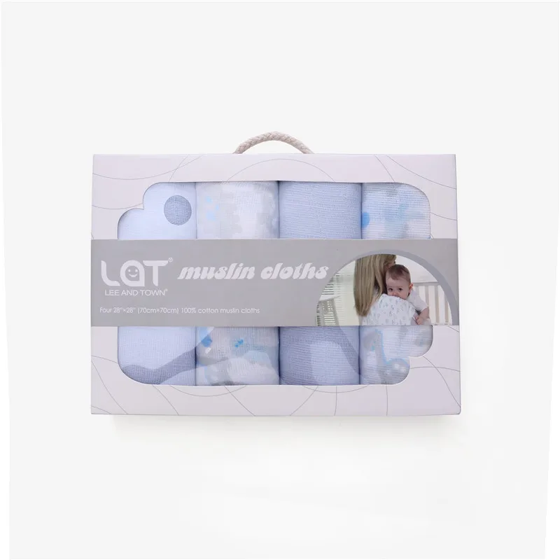 4-Pack моющиеся Премиум Многоразовые подгузники салфетки для новорожденных мальчиков и девочек марлевые хлопковые муслиновые квадратные банные полотенца одеяло - Цвет: Boy