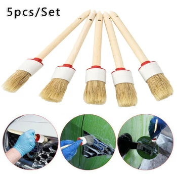 

5pcs/Set Natural Boar Hair Car Detail Cleaning Brush Auto Detailing Brushes Tool Durable And Practical To Use