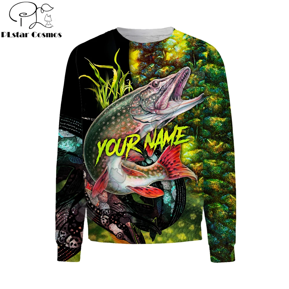 Pike Fishing Skin Custom Name 3D Printed Mens Hoodie Unisex hoodies Sweatshirt Autumn Streetwear Casual Jacket Tracksuit KJ731