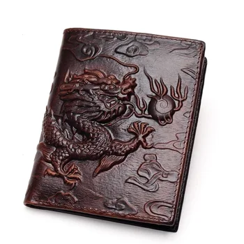

Chinese Style Dragon Pattern Three-Dimensional Men's Wallet Short Leather Retro Design Gentleman Short Slim Wallet High-Qualit