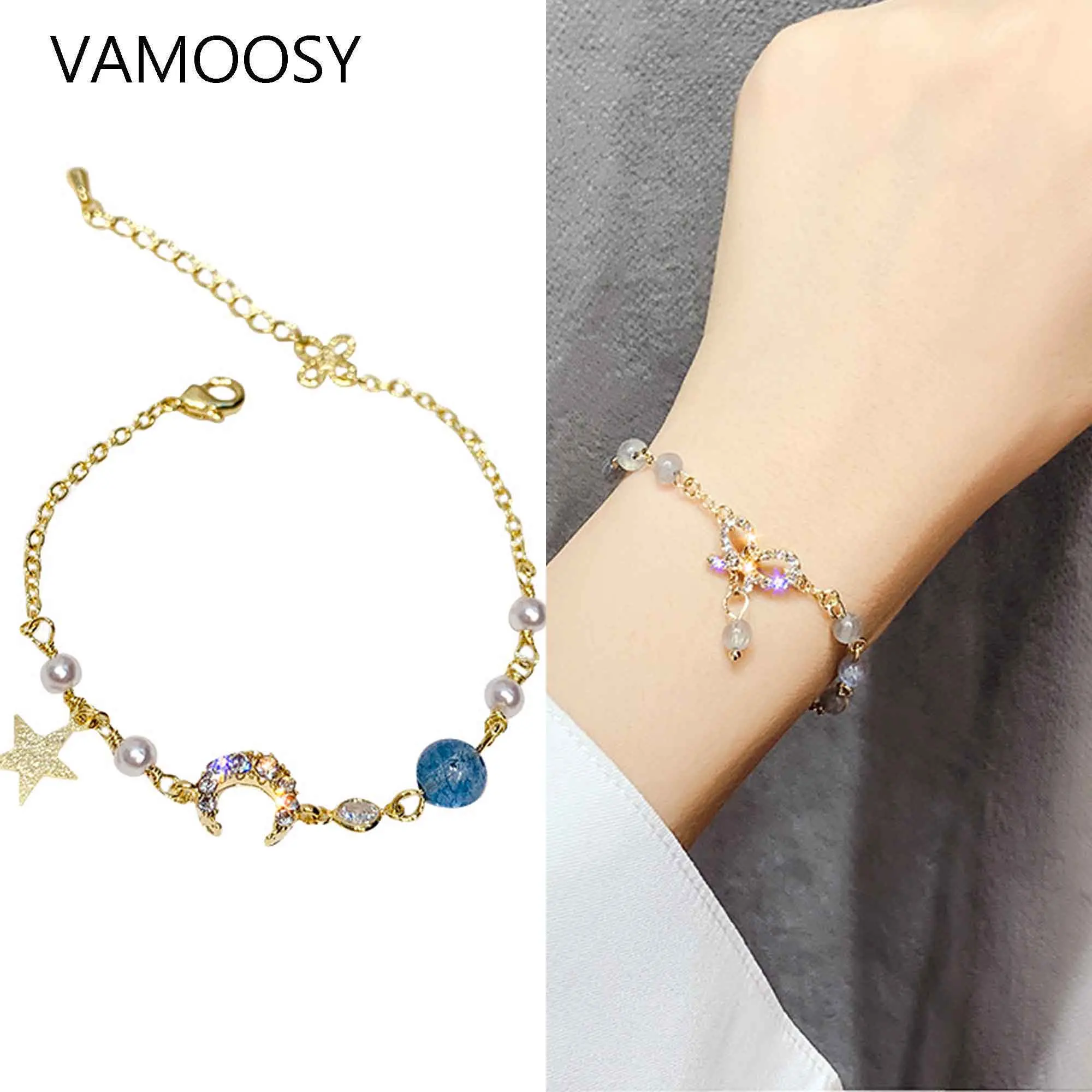 Фантазия цветной камень флэш кристалл звезда браслет с Луной шикарная сеть Harajuku девушка супер Браслеты с феей для женщин пара браслет
