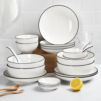 

1pc White Dinner Plate Set Ceramic Kitchen Plate Tableware Set Food Dishes Rice Salad Noodles Bowl Soup Kitchen Cook Tool