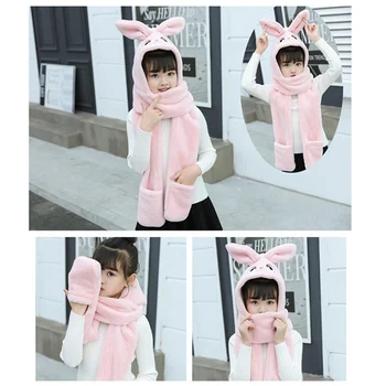 

Fashion Autumn And Winter Children's Cute Cartoon Animal Embroidery Scarf Hat Gloves Set Warm Soft Plush Ear Protector