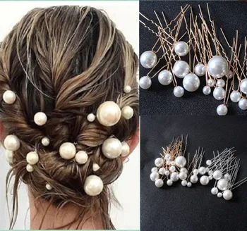 

Hot Selling Hair Accessories Pearl U-Shaped Hairpin Barrettes Up-do Size Pearl Hairpin Sub-Bride Headdress