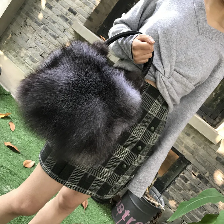 Fox fur big bag new ladies luxury real fox fur bag large size handbag shoulder bag gift diagonal package