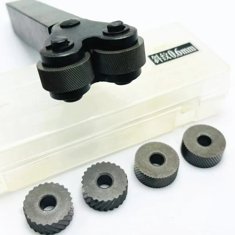 Knurling Tool Set 6PCS Reticulated Knurling Knife 0.6mm 1.0mm 2.0mm HSS Inner Hole Embossing Wheel +1PCS 16mmx18mm Steel Lathe Tool Holder Hob