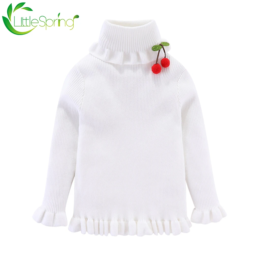 Свитера LittleSpring для маленьких девочек водолазка с вишневым узором и оборками