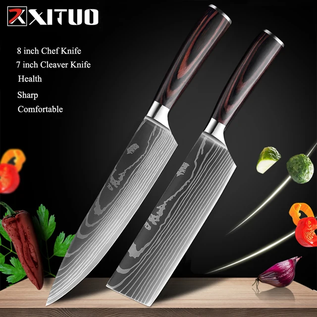 XITUO Chef knife 1-10 Pcs Set Kitchen Knives Laser Damascus Pattern Sharp Japanese Santoku Knife Cleaver Slicing Utility Knife 2 PCS knives