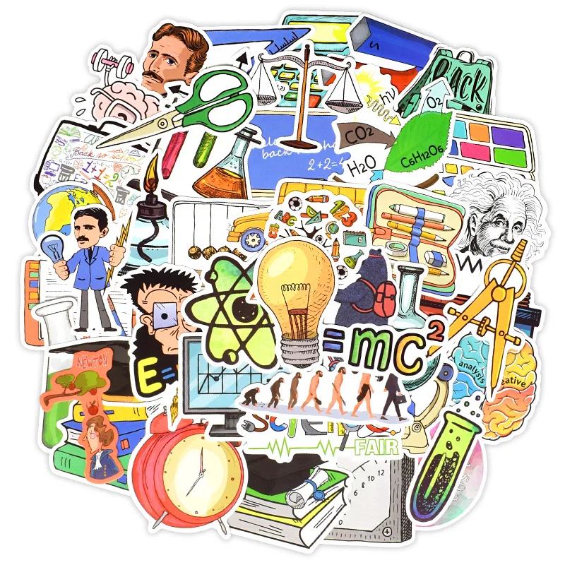 50PCS Experimental Science Education Cartoon Stickers For Car Styling Bike  Phone Laptop Travel Luggage DIY TOY Decals Sticker