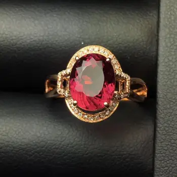 

H624 Fine Jewelry Real 18K Rose Gold AU750 100% Natural Red Tourmaline Gemstone 3.63ct Female Rings for Women Fine Ring