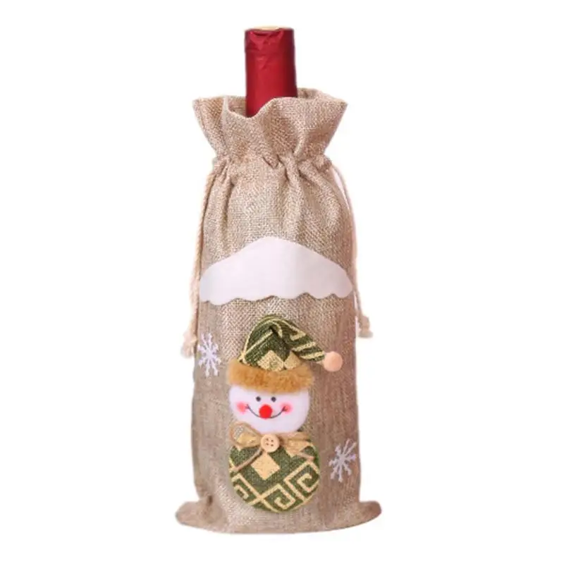 Веселая Рождественская елка Милая крышка для бутылки с красным вином Санта Клаус снеговик лося Вина Сумки для дома вечерние украшения на Рождество год свадьбу - Цвет: snow man B