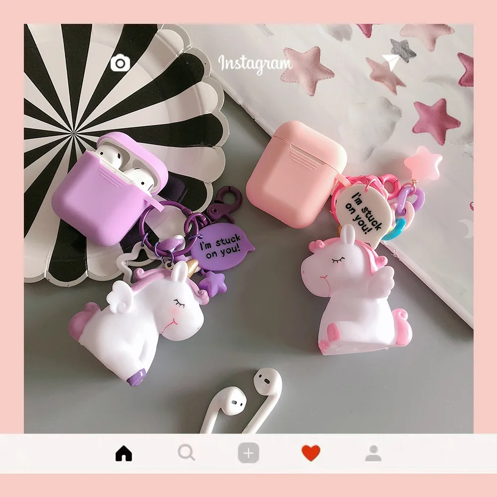 Симпатичные Мультяшные наушники чехол для AirPods с брелок для ключей с единорогом беспроводной Bluetooth кожухи головных телефонов для Apple AirPods 2 аксессуары