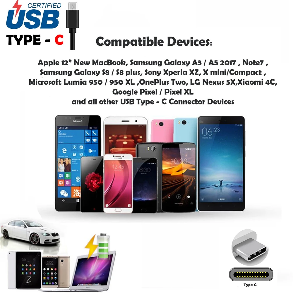 Быстрая автомобиля Зарядное устройство Тип C USB зарядка для Android samsung сотового телефона 12/24V