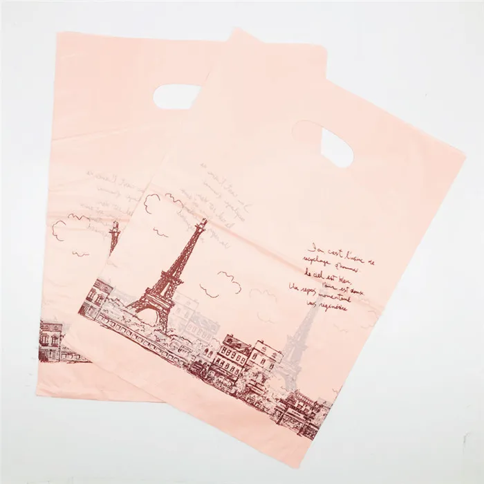 pink black tower 10 шт. Большой 30x40 25x35 см сумка для хранения одежды пластиковая сумка для покупок с ручками ювелирные изделия пластиковый мешочек упаковка свадебные украшения - Цвет: pink black tower