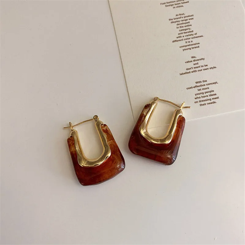 Transparent Resin Hoop Earrings Women Girls Geometric Irregular Metal Acrylic Earrings Party Jewelry