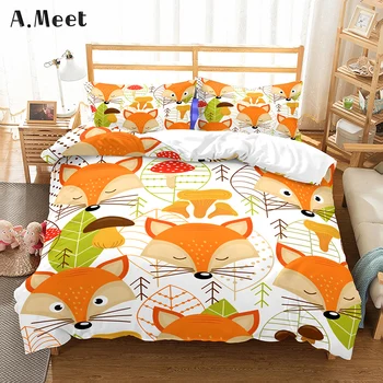 

Children Cartoon Baby Fox Bedding Set 3D Animal Dinosaur Luxury Duvet Cover Character Princess Kids Family Set Single Queen King