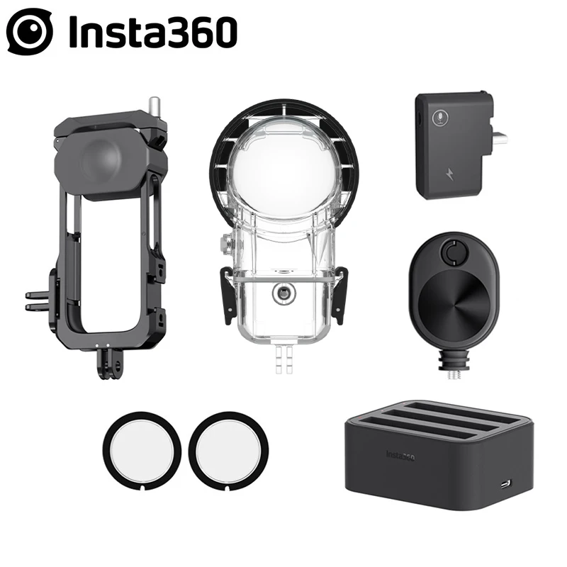 Insta360 um x2 acessório caso de mergulho/lente guardas/adaptador mic/rápido hub de carga da bateria/cabo de tempo bala/quadro de utilidade