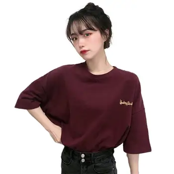 

woman tshirts Summer Women Fashion Half Sleeve O Neck Loose Letter Embroidery T-shirt Top t shirt ropa de mujer mujer camisetas