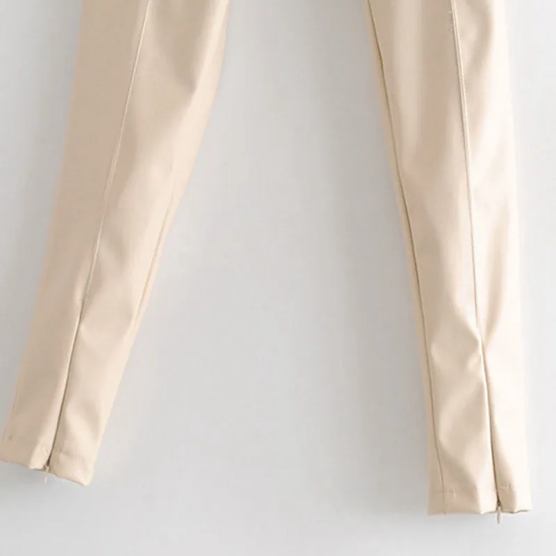 Huaxiafan, женские брюки, новые модные осенние женские брюки из искусственной кожи с высокой талией, обтягивающие теплые флисовые брюки-карандаш из искусственной кожи