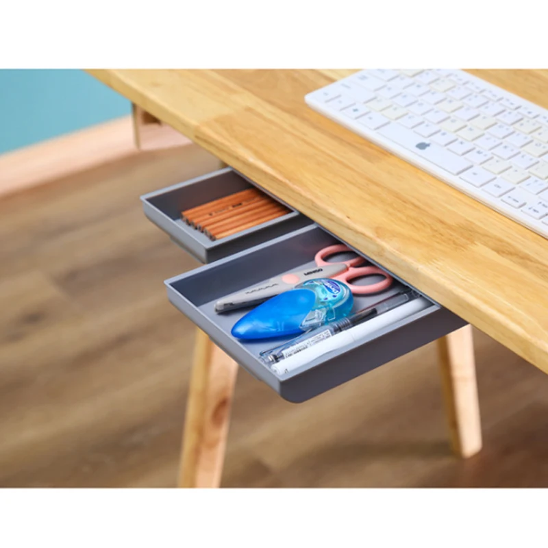 Office Organizer Self Stick Pencil Tray Desk Table Storage Drawer Box Under Desk Stand Self-adhesive Under-Drawer Storage Box