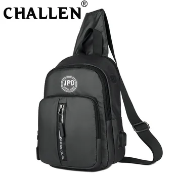 

New Men USB Smart Charging Chest Bags Urban Casual Earphone Hole Design Shoulder Bag Waterproof Messenger Bags B45-36