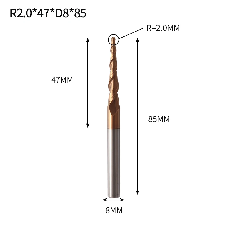 R2X47XD8X85L Augusttools Tapered cone Ball Nose End Mill HRC60 Cnc Taper Wood Metal Cutter Tungsten Solid Carbide Tapered Milling Cutter 4mm - Длина режущей кромки: R2X47XD8X85L