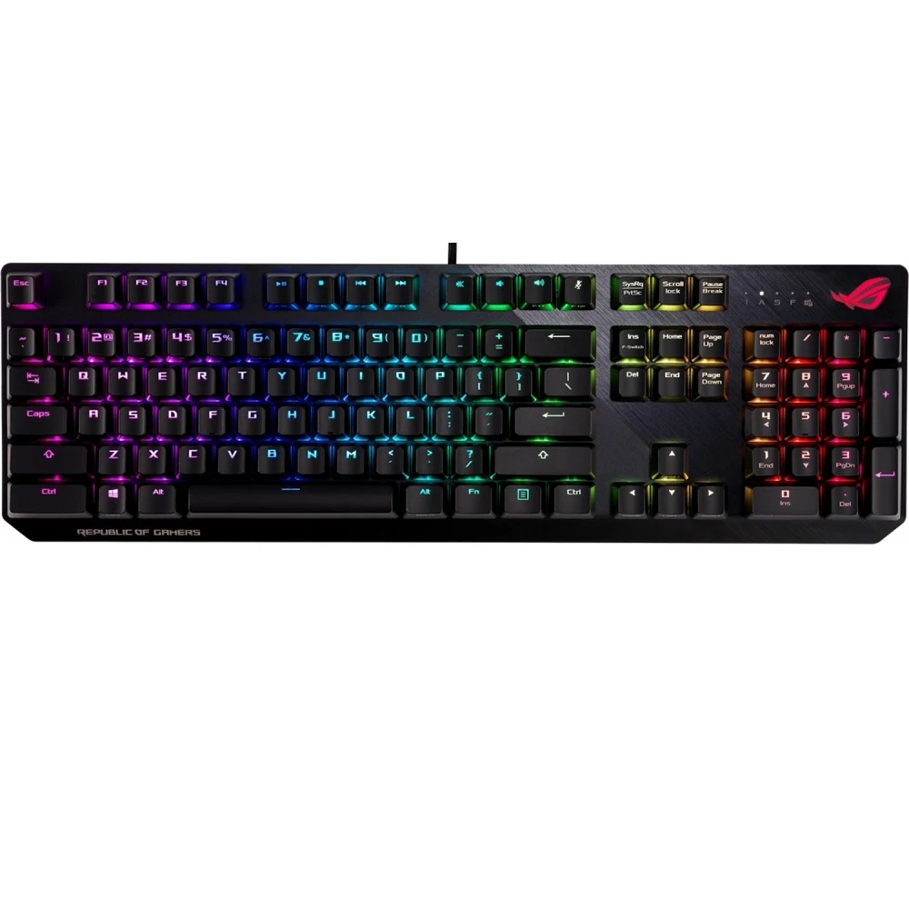 Клавиатура ASUS ROG Strix Scope Cherry MX red проводная, игровая, RGB подсветка, USB, аллюминивая рама, цвет: черный