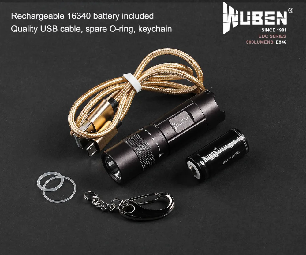 WUBEN Мини светодиодный светильник Cree XP-G2 R5 брелок лампа E346 портативный USB Перезаряжаемый 300 люмен водонепроницаемый светильник литий-ионный аккумулятор