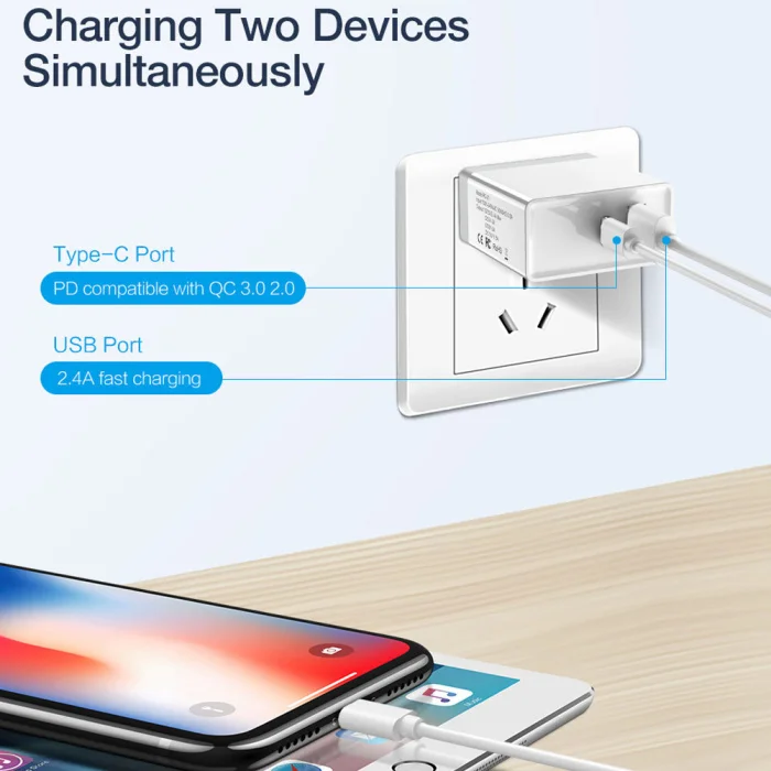 PD USB двойное зарядное устройство Быстрая зарядка 5V2. 4A 18 Вт мульти-защита быстрое зарядное устройство JFlyer