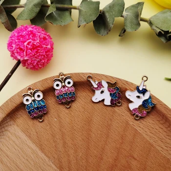

10PCS Glitter Enamel Metal Charms Connectors Gold Tone Owl Unicorn Pendants Suspension Bracelet Earring Jewelry DIY Accessories