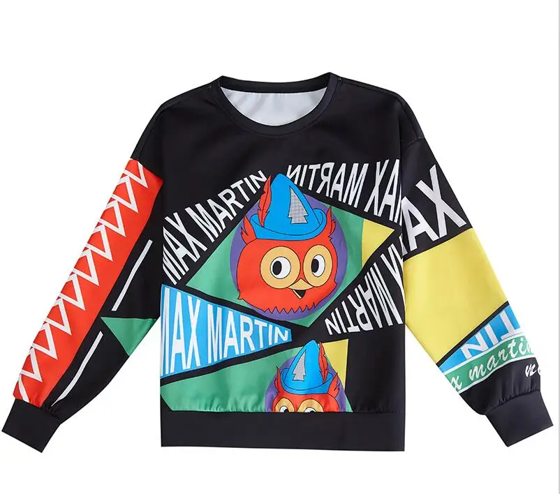 Черный Harajuku мультфильм печати свободный пуловер Женская толстовка; Осень Повседневный длинный рукав мягкие свободные модные женские топы SL027 - Цвет: Черный