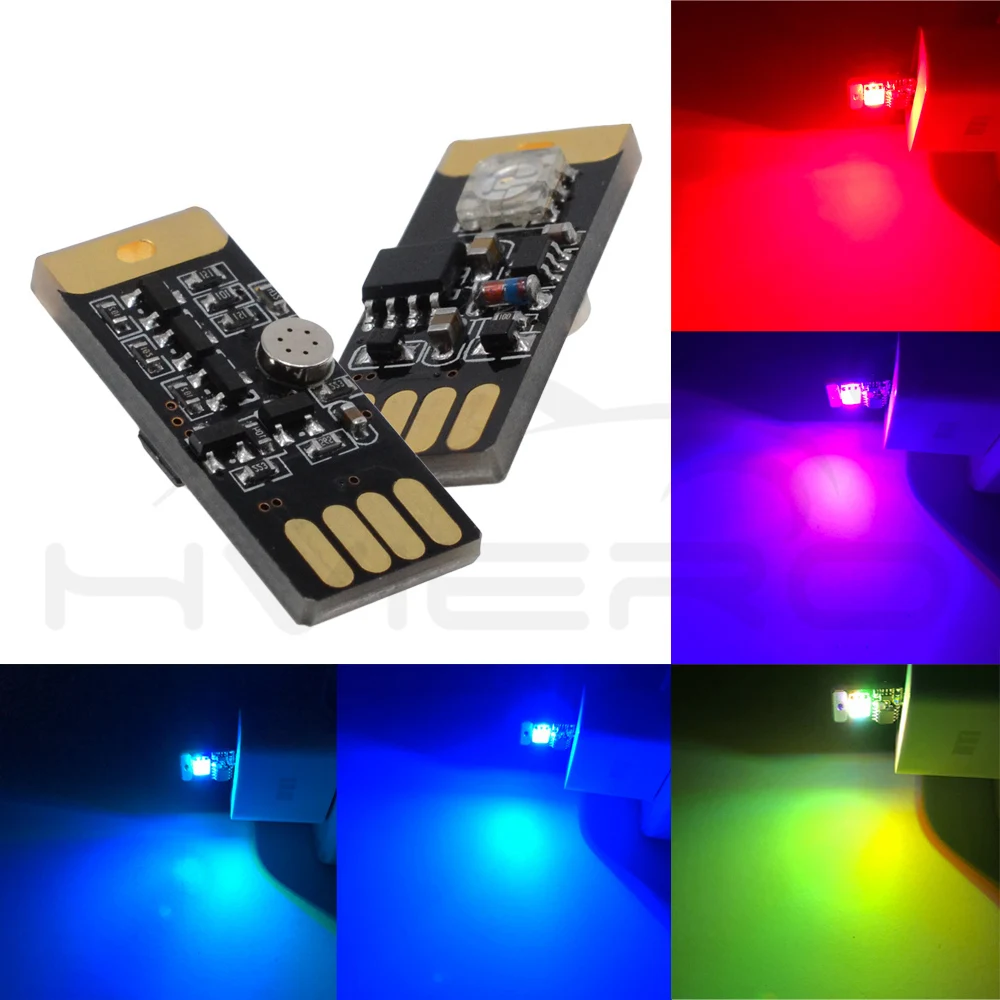 Hviero Car USB LED Music Playing Dimmable Light Atmospher Decorative Lamp Emergency Lighting Portable Plug and Play RGB Voice Activated
