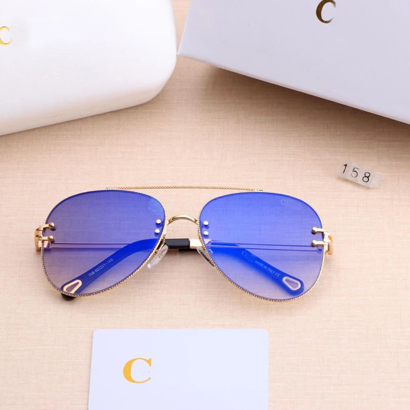 New Sunglasses Women Brand Designer SunGlasses Gradient Shades clear Lens Ladies Metal lace frame Eyeglasses UV400 6 colors