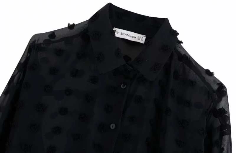 Шифоновая рубашка в горошек с отложным воротником, женская рубашка, осенняя блузка с длинными рукавами для отдыха, блузка топы свободного покроя S6539