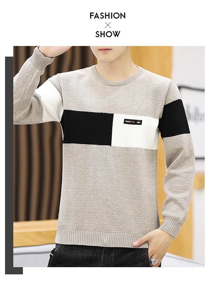 Модный бренд сшивание хлопок тонкий мужской пуловер свитер Повседневный вязаный полосатый вязаный свитер мужской пуловер Одежда
