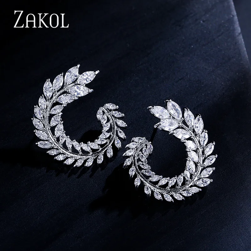 ZAKOL 4 шт. в форме листа Новая мода CZ ожерелье серьги браслет и кольцо наборы известный бренд ювелирные изделия женские аксессуары FSSP3052