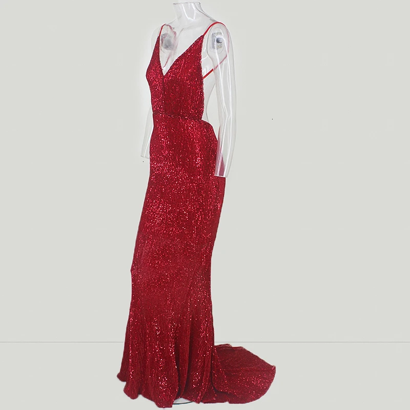 Tobinoone сексуальное вечернее платье на шнуровке с блестками, Женское Платье макси с глубоким v-образным вырезом и открытой спиной, женское рождественское длинное платье