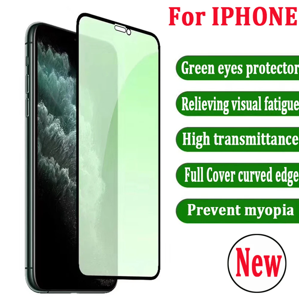 

Green Tempered Glass for iPhone XR X 8 7 6 6S Plus Full Cover Screen Protector for iPhone 11 Pro XS Max Eye Protection Glasses