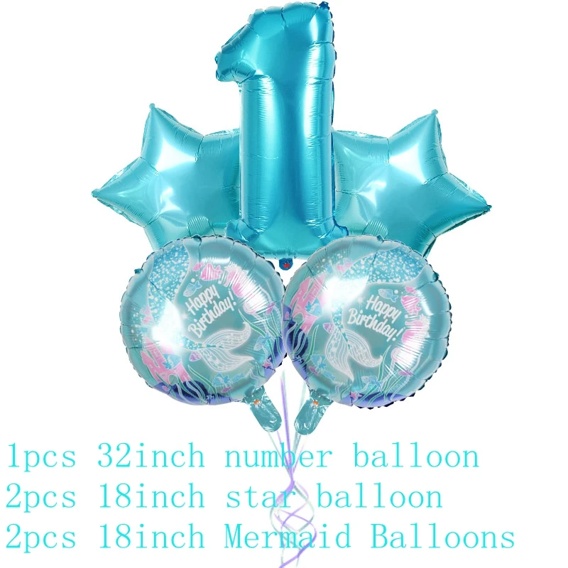 32 дюйма синие фольга номер шар Русалка тема вечерние фольга воздушные цифры для ребенка душ Дети День рождения шарики для украшения - Цвет: number ballon foil 1
